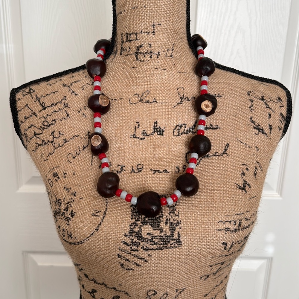 The Ohio State OSU Buckeye nut necklace 26”